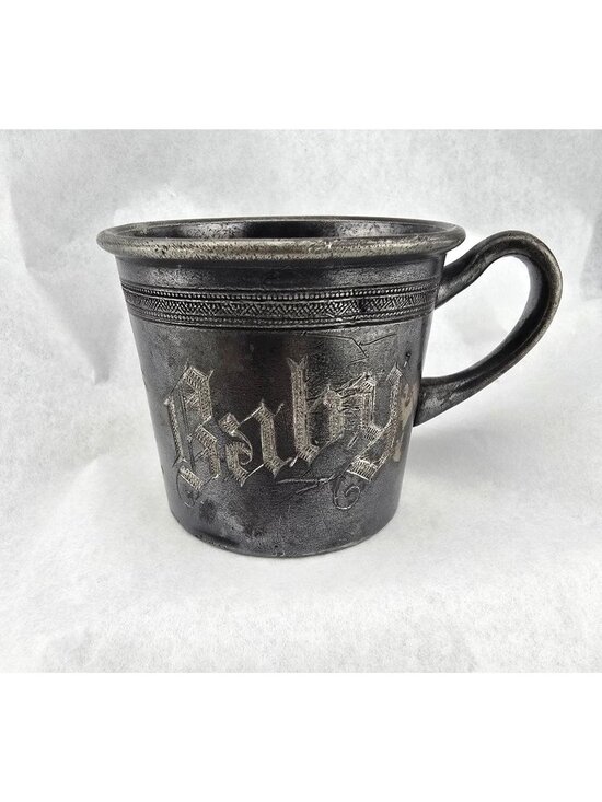 Rockford Silverplate Co. Other - Antique Rockford Silverplate Co. Baby Cup Ornate Gothic Engraving Patina